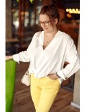 Women\'s blouse with interwoven front, cream 22910 - Online store - Boutique